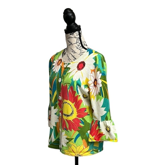 Designers Originals Womens Petite Floral Casual Mature Preppy Cardigan PM 70s - Picture 2 of 8